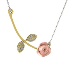 Gül Yaprağı Kolye - Pırlanta 925 ayar altın kaplama gümüş kolye (0.528 karat, pembe mineli, 40 cm beyaz altın rolo zincir) #1sntuj0