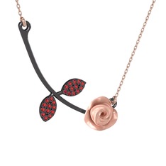 Gül Yaprağı Kolye - Garnet 925 ayar siyah rodyum kaplama gümüş kolye (Pembe mineli, 40 cm rose altın rolo zincir) #1sr6hvr