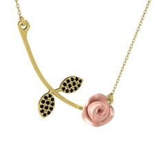 Siyah zirkon 14 ayar altın kolye (Pembe mineli, 40 cm altın rolo zincir)