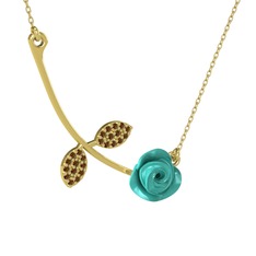 Dumanlı kuvars 925 ayar altın kaplama gümüş kolye (Turkuaz mineli, 40 cm altın rolo zincir)