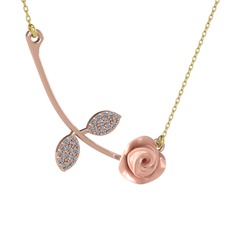 Pırlanta 925 ayar rose altın kaplama gümüş kolye (0.528 karat, pembe mineli, 40 cm altın rolo zincir)