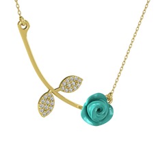 Gül Yaprağı Kolye - Swarovski 925 ayar altın kaplama gümüş kolye (Turkuaz mineli, 40 cm altın rolo zincir) #1tuzqf9