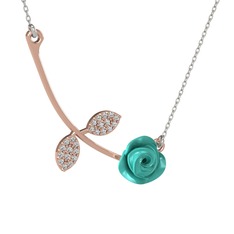 Swarovski 8 ayar rose altın kolye (Turkuaz mineli, 40 cm beyaz altın rolo zincir)