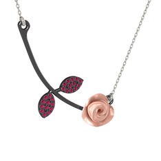 Gül Yaprağı Kolye - Rodolit garnet 925 ayar siyah rodyum kaplama gümüş kolye (Pembe mineli, 40 cm beyaz altın rolo zincir) #1vmbvuf