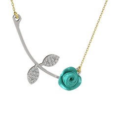 Swarovski 14 ayar beyaz altın kolye (Turkuaz mineli, 40 cm altın rolo zincir)