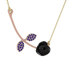 Gül Yaprağı Kolye - Lab safir 925 ayar rose altın kaplama gümüş kolye (Siyah mineli, 40 cm altın rolo zincir) #1xcbxlg