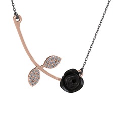 Pırlanta 925 ayar rose altın kaplama gümüş kolye (0.528 karat, siyah mineli, 40 cm gümüş rolo zincir)