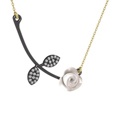 Swarovski 925 ayar siyah rodyum kaplama gümüş kolye (Beyaz mineli, 40 cm altın rolo zincir)