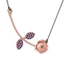 Gül Yaprağı Kolye - Ametist 8 ayar rose altın kolye (Pembe mineli, 40 cm gümüş rolo zincir) #21zqv4