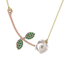 Yeşil kuvars 925 ayar rose altın kaplama gümüş kolye (Beyaz mineli, 40 cm altın rolo zincir)
