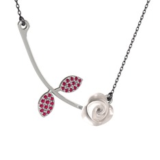 Rodolit garnet 18 ayar beyaz altın kolye (Beyaz mineli, 40 cm gümüş rolo zincir)