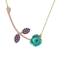 Lab safir 14 ayar rose altın kolye (Turkuaz mineli, 40 cm altın rolo zincir)