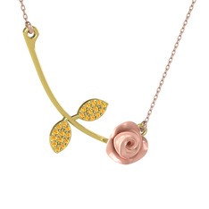 Sitrin 8 ayar altın kolye (Pembe mineli, 40 cm rose altın rolo zincir)