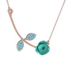 Akuamarin 8 ayar rose altın kolye (Turkuaz mineli, 40 cm rose altın rolo zincir)