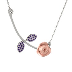 Gül Yaprağı Kolye - Ametist 14 ayar beyaz altın kolye (Pembe mineli, 40 cm beyaz altın rolo zincir) #57jgei