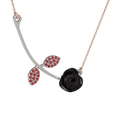 Garnet 925 ayar gümüş kolye (Siyah mineli, 40 cm rose altın rolo zincir)