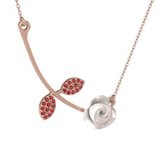 Gül Yaprağı Kolye - Garnet 14 ayar rose altın kolye (Beyaz mineli, 40 cm rose altın rolo zincir) #5qrdwz