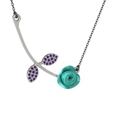 Gül Yaprağı Kolye - Ametist 925 ayar gümüş kolye (Turkuaz mineli, 40 cm gümüş rolo zincir) #60t1h0