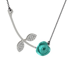 Swarovski 14 ayar beyaz altın kolye (Turkuaz mineli, 40 cm gümüş rolo zincir)