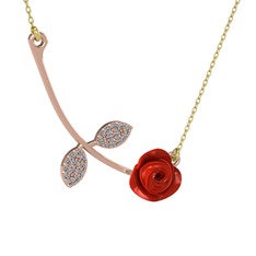 Gül Yaprağı Kolye - Pırlanta 8 ayar rose altın kolye (0.528 karat, kırmızı mineli, 40 cm altın rolo zincir) #6msvy1