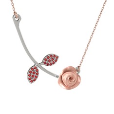 Garnet 8 ayar beyaz altın kolye (Pembe mineli, 40 cm rose altın rolo zincir)