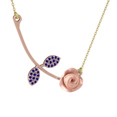Lab safir 925 ayar rose altın kaplama gümüş kolye (Pembe mineli, 40 cm gümüş rolo zincir)