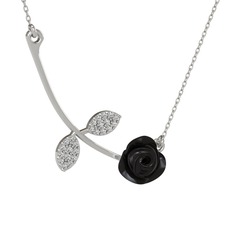 Swarovski 925 ayar gümüş kolye (Siyah mineli, 40 cm beyaz altın rolo zincir)