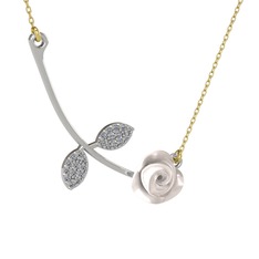 Gül Yaprağı Kolye - Pırlanta 18 ayar beyaz altın kolye (0.528 karat, beyaz mineli, 40 cm altın rolo zincir) #87vm14