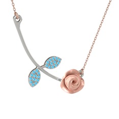 Akuamarin 8 ayar beyaz altın kolye (Pembe mineli, 40 cm rose altın rolo zincir)