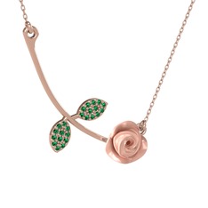 Gül Yaprağı Kolye - Yeşil kuvars 8 ayar rose altın kolye (Pembe mineli, 40 cm rose altın rolo zincir) #8960ax