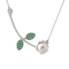 Gül Yaprağı Kolye - Yeşil kuvars 925 ayar gümüş kolye (Beyaz mineli, 40 cm beyaz altın rolo zincir) #8mw5b2