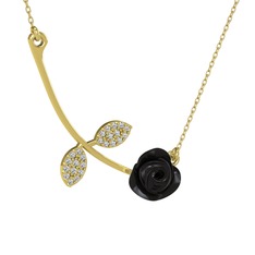 Gül Yaprağı Kolye - Swarovski 925 ayar altın kaplama gümüş kolye (Siyah mineli, 40 cm altın rolo zincir) #98iqiq
