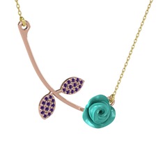 Gül Yaprağı Kolye - Ametist 8 ayar rose altın kolye (Turkuaz mineli, 40 cm altın rolo zincir) #9r3sf0