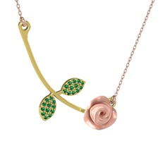 Yeşil kuvars 18 ayar altın kolye (Pembe mineli, 40 cm rose altın rolo zincir)
