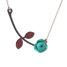 Gül Yaprağı Kolye - Garnet 925 ayar siyah rodyum kaplama gümüş kolye (Turkuaz mineli, 40 cm gümüş rolo zincir) #bk6r7i