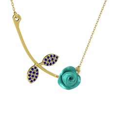 Gül Yaprağı Kolye - Lab safir 14 ayar altın kolye (Turkuaz mineli, 40 cm altın rolo zincir) #bxpp1q