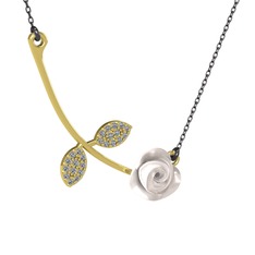 Gül Yaprağı Kolye - Pırlanta 8 ayar altın kolye (0.528 karat, beyaz mineli, 40 cm gümüş rolo zincir) #c29rfm