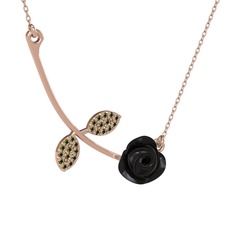 Gül Yaprağı Kolye - Peridot 18 ayar rose altın kolye (Siyah mineli, 40 cm rose altın rolo zincir) #dr7lbb