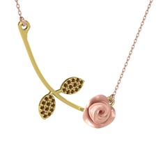 Gül Yaprağı Kolye - Dumanlı kuvars 14 ayar altın kolye (Pembe mineli, 40 cm rose altın rolo zincir) #eg8gq4