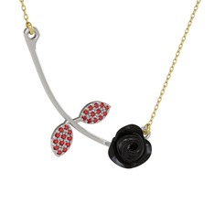 Gül Yaprağı Kolye - Garnet 925 ayar gümüş kolye (Siyah mineli, 40 cm gümüş rolo zincir) #egejyr