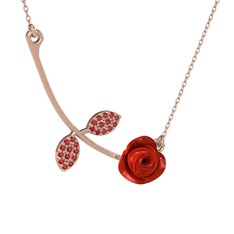 Gül Yaprağı Kolye - Garnet 8 ayar rose altın kolye (Kırmızı mineli, 40 cm rose altın rolo zincir) #ekj3qt