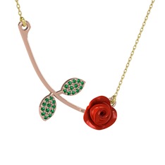 Yeşil kuvars 925 ayar rose altın kaplama gümüş kolye (Kırmızı mineli, 40 cm gümüş rolo zincir)