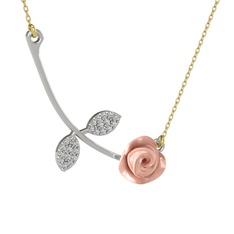 Gül Yaprağı Kolye - Swarovski 8 ayar beyaz altın kolye (Pembe mineli, 40 cm altın rolo zincir) #h431gp
