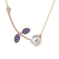 Gül Yaprağı Kolye - Lab safir 8 ayar rose altın kolye (Beyaz mineli, 40 cm altın rolo zincir) #i0at3w