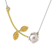 Gül Yaprağı Kolye - Sitrin 8 ayar altın kolye (Beyaz mineli, 40 cm beyaz altın rolo zincir) #i0f9rn