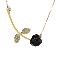 Gül Yaprağı Kolye - Pırlanta 18 ayar altın kolye (0.528 karat, siyah mineli, 40 cm rose altın rolo zincir) #ix56x9