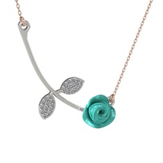 Pırlanta 18 ayar beyaz altın kolye (0.528 karat, turkuaz mineli, 40 cm rose altın rolo zincir)