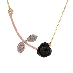 Gül Yaprağı Kolye - Pırlanta 14 ayar rose altın kolye (0.528 karat, siyah mineli, 40 cm altın rolo zincir) #jfv54g
