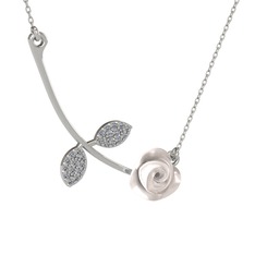 Gül Yaprağı Kolye - Pırlanta 8 ayar beyaz altın kolye (0.528 karat, beyaz mineli, 40 cm gümüş rolo zincir) #k0i47y