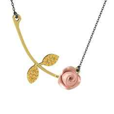 Gül Yaprağı Kolye - Sitrin 8 ayar altın kolye (Pembe mineli, 40 cm gümüş rolo zincir) #kwb38o